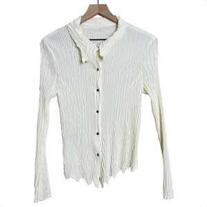 Babette SF Collared Crinkle Snap Button Blouse in Cream Romantic Goth Art Size S